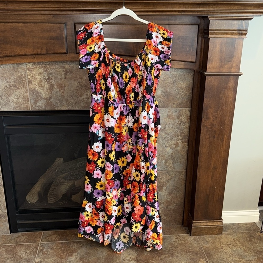 Torrid Maxi Challis Off-Shoulder Dress bright color flower smocked top 18/20 (2) - Picture 2 of 12